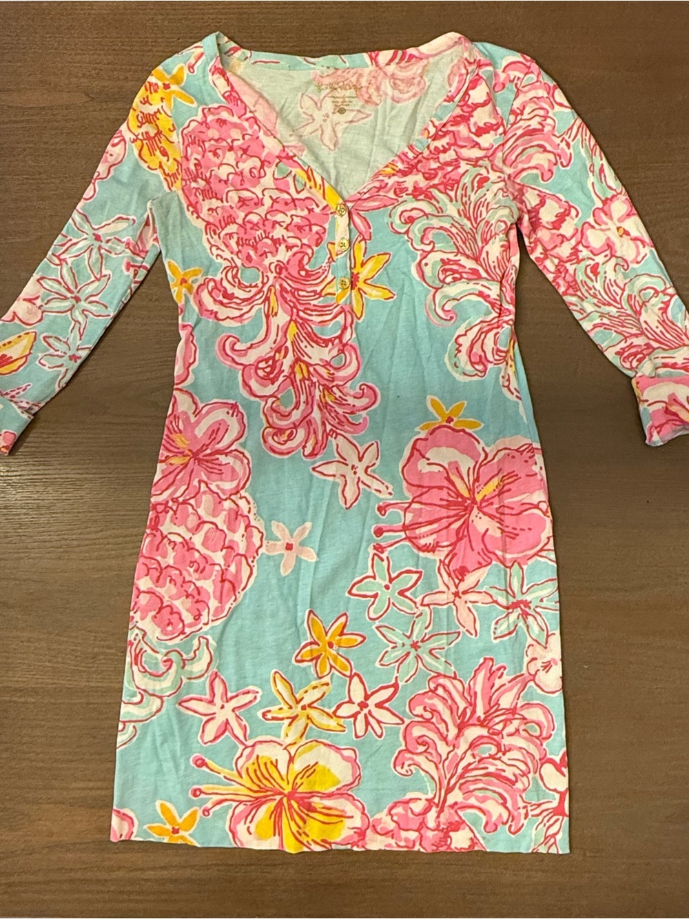 Lilly Pulitzer Palmetto V-Neck 3/4 Sleeve T-Shirt Dress Size XS